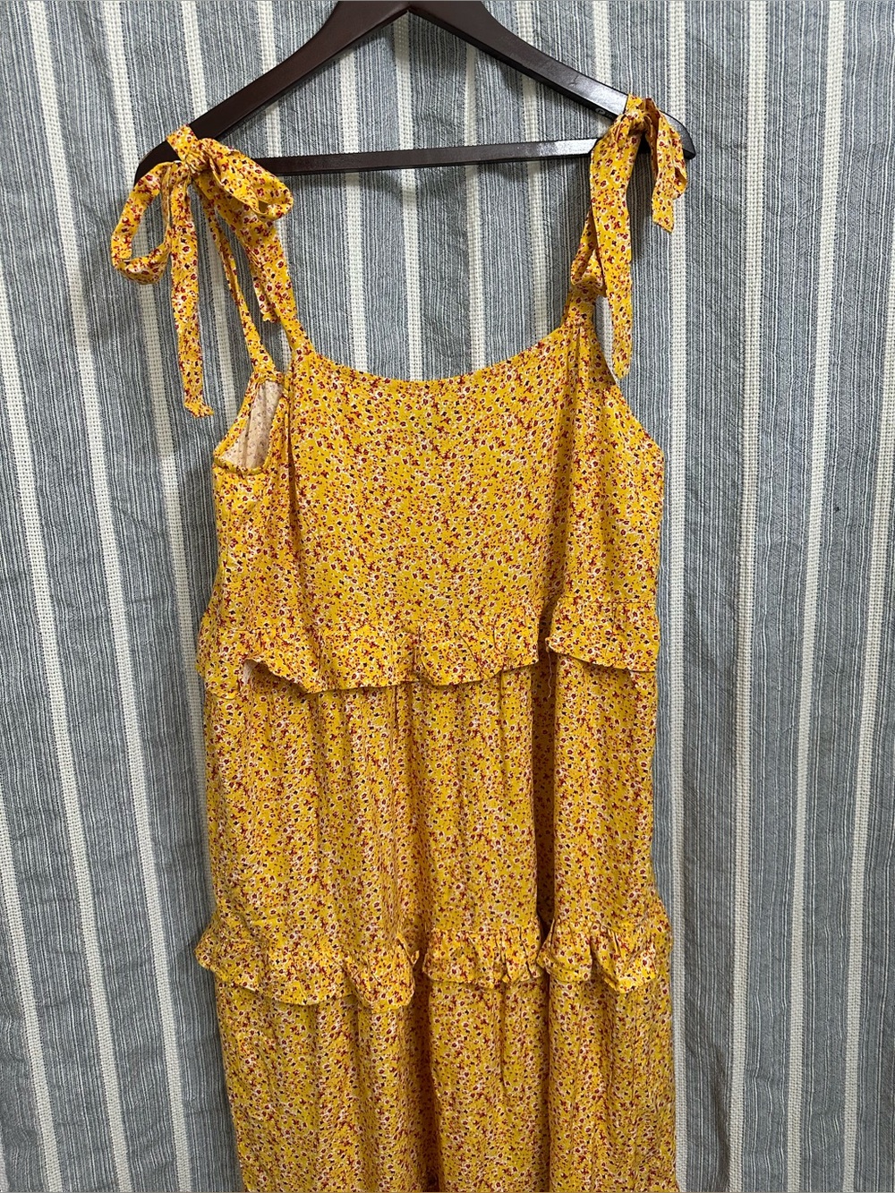 Yellow Floral Tie-Shoulder Maxi Dress